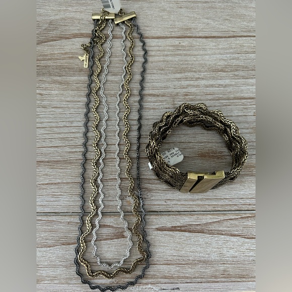 NWT Johnny Was Ric Rac Gold & Silver Necklace & Bracelet Set Triple Strand - Picture 14 of 16